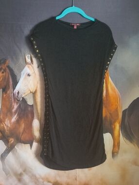Salvage Black Short-Sleeve Eyelet-Trim Tunic/ Mini Dress